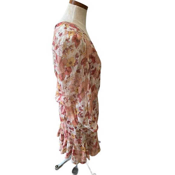 Veronica Beard Silk Long Sleeve Mini Dress Pink Floral Print 6 - Picture 5 of 10